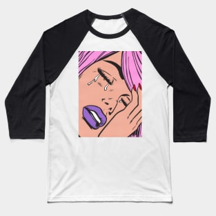 Pastel Pink Crying Comic Girl Baseball T-Shirt